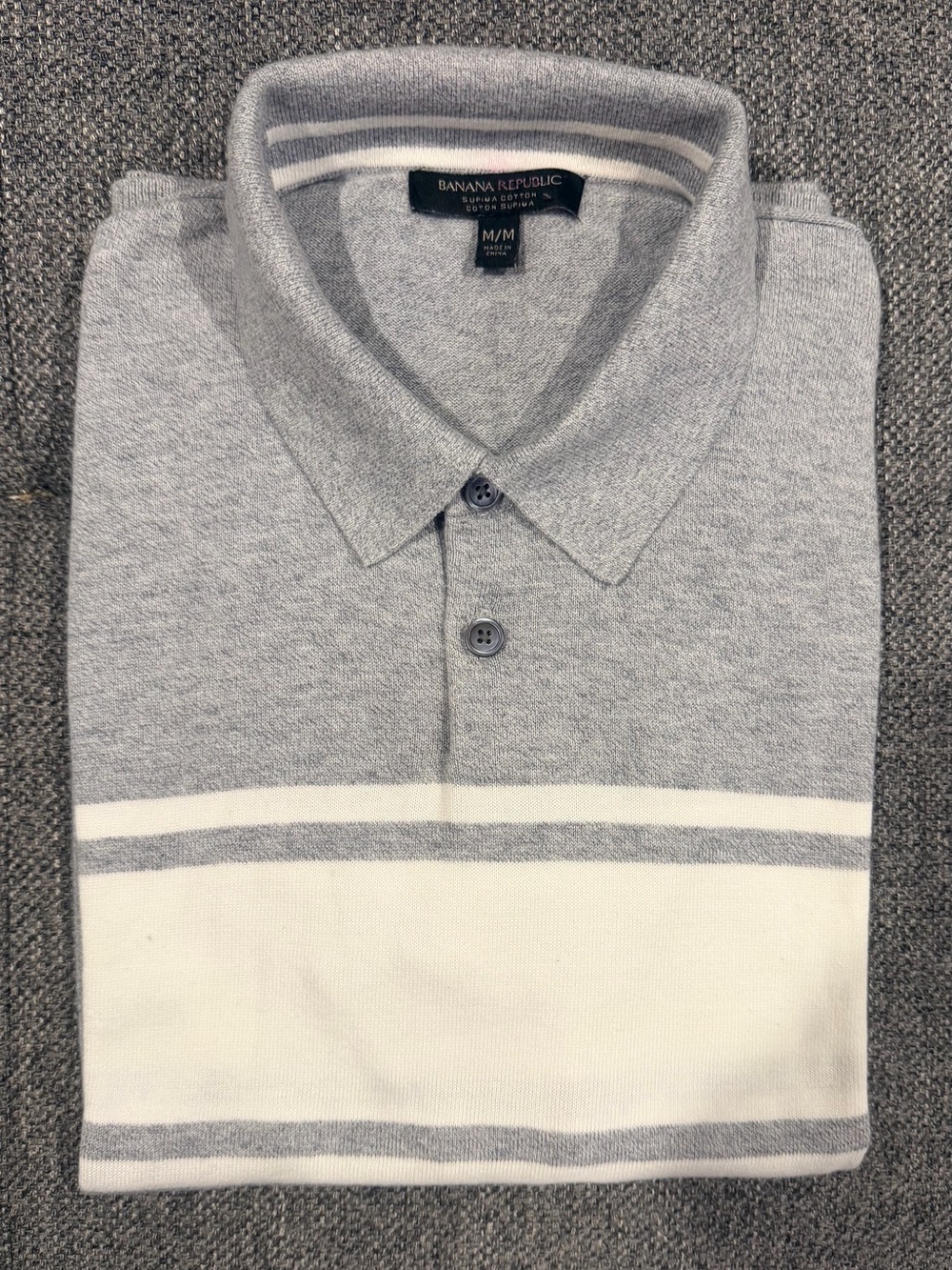 Banana Republic Gray and White Striped Men’s Polo